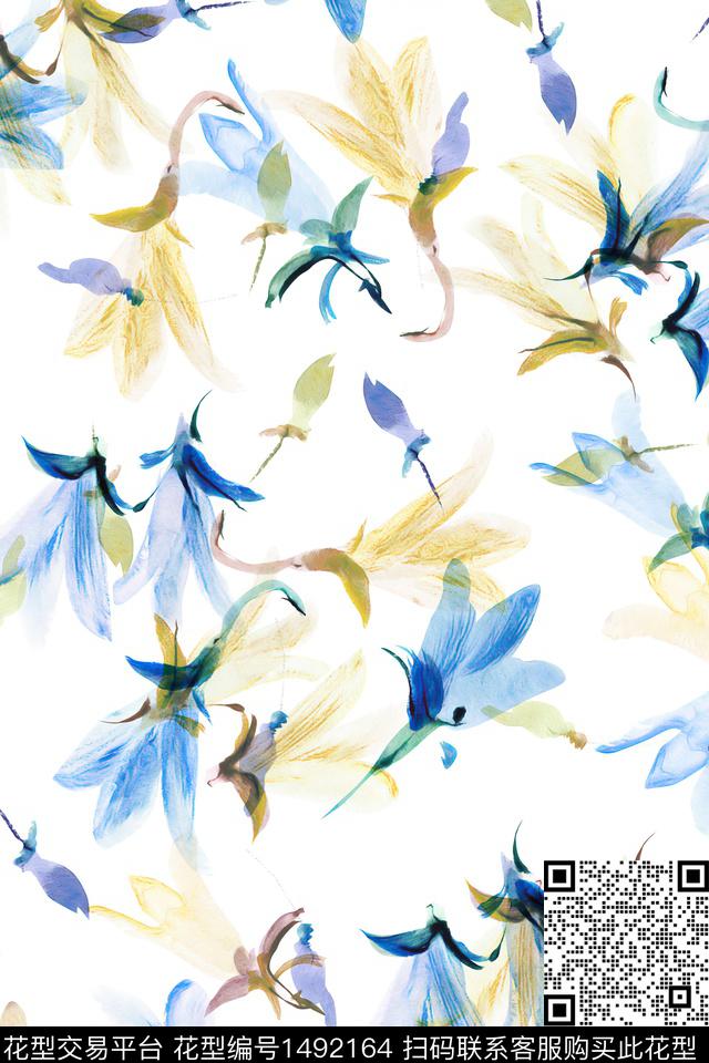 清爽底花卉花卉大牌风数码印花华亿平台下载（图片编号: 1492164） - 瓦栏（Walan）