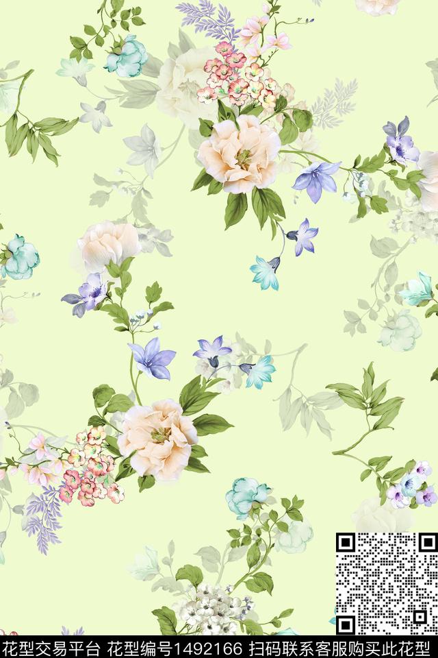 清爽底花卉花卉大牌风数码印花华亿平台下载（图片编号: 1492166） - 瓦栏（Walan）