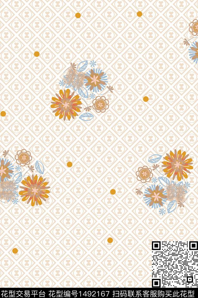 几何花卉大牌风数码印花华亿平台下载（图片编号: 1492167） - 瓦栏（Walan）