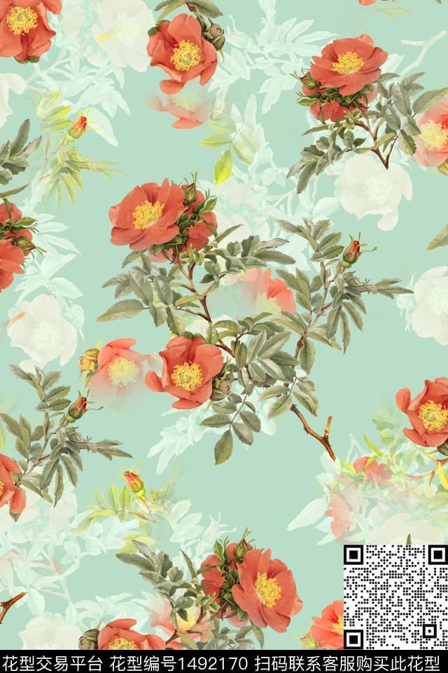 花卉大牌风小清新数码印花华亿平台下载（图片编号: 1492170） - 瓦栏（Walan）