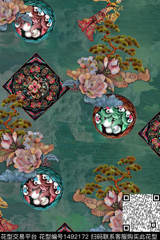 花卉香云纱中国风数码印花华亿平台下载（图片编号: 1492172） - 瓦栏（Walan）