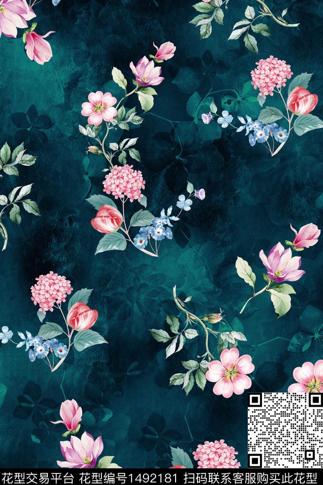 花卉香云纱真丝数码印花华亿平台下载（图片编号: 1492181） - 瓦栏（Walan）
