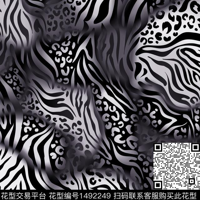 黑白条纹豹纹骑士数码印花华亿平台下载（图片编号: 1492249） - 瓦栏（Walan）