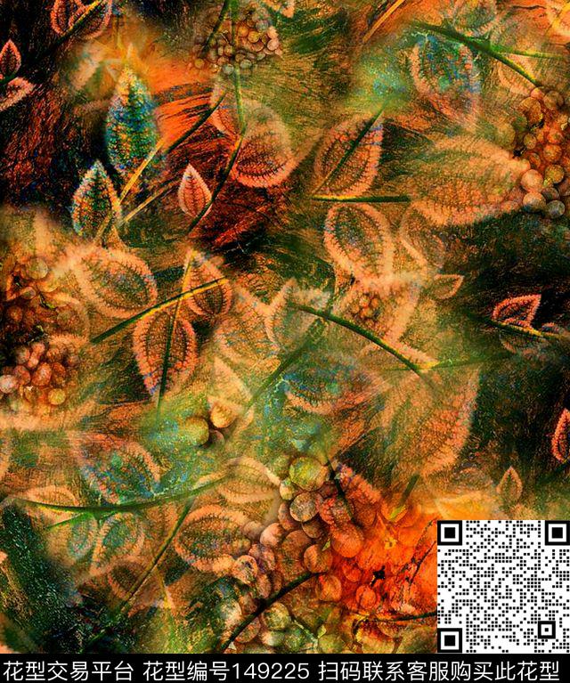 叶子树花数码印花华亿平台下载（图片编号: 149225） - 瓦栏（Walan）