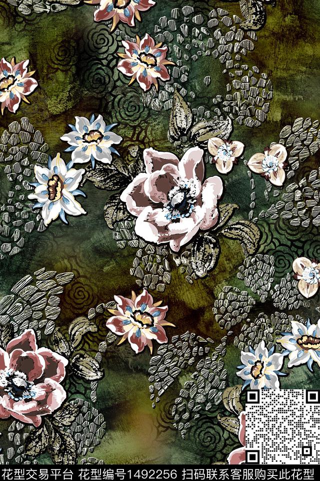 几何抽象大花数码印花华亿平台下载（图片编号: 1492256） - 瓦栏（Walan）