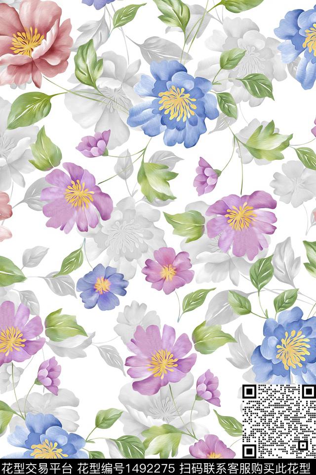 花卉大牌风小清新数码印花华亿平台下载（图片编号: 1492275） - 瓦栏（Walan）