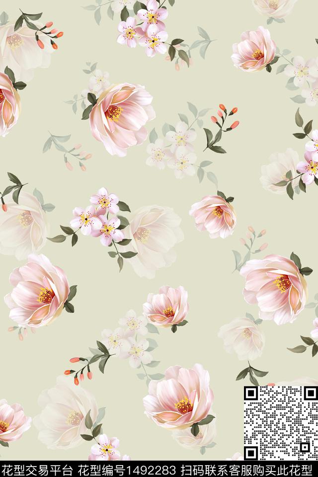 绿植树叶抽象花卉雪纺数码印花华亿平台下载（图片编号: 1492283） - 瓦栏（Walan）