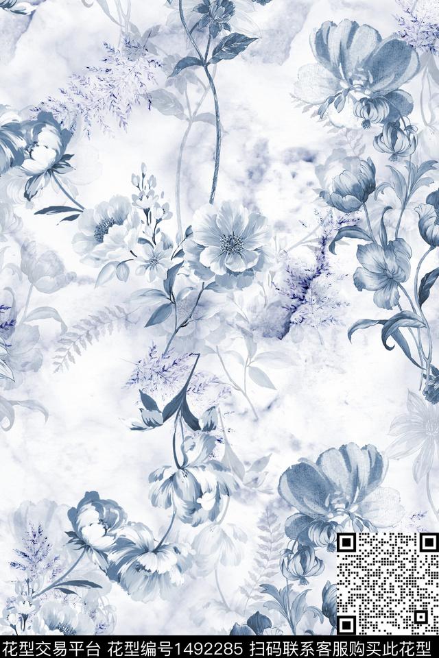 绿植树叶水彩炫彩数码印花华亿平台下载（图片编号: 1492285） - 瓦栏（Walan）