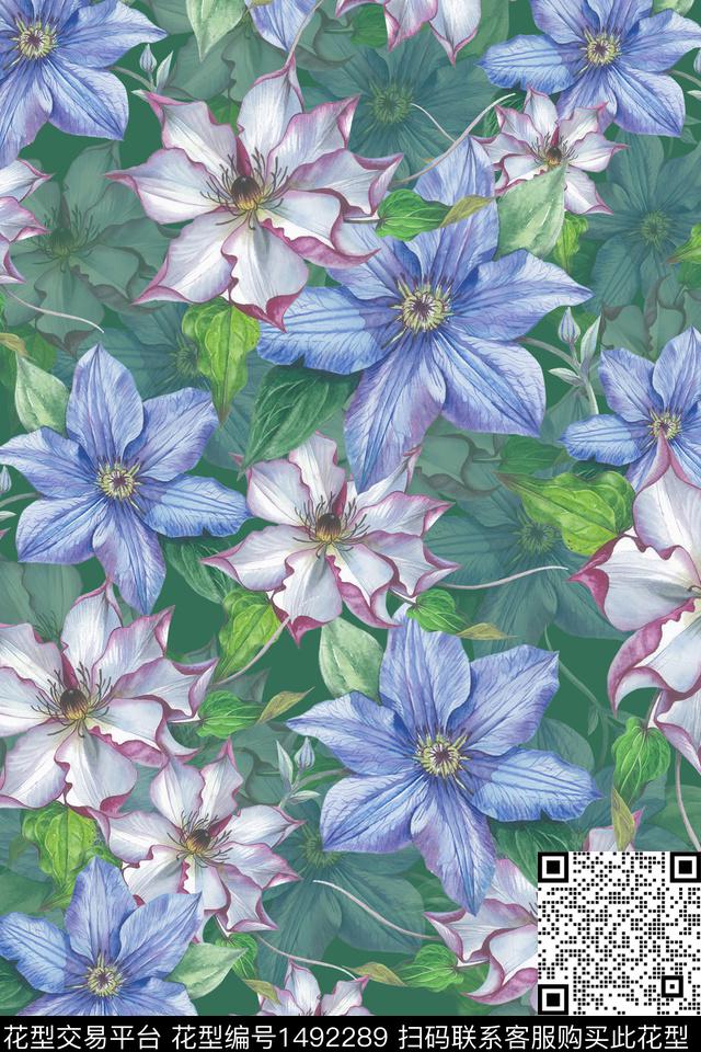 绿植树叶时尚抽象花卉数码印花华亿平台下载（图片编号: 1492289） - 瓦栏（Walan）