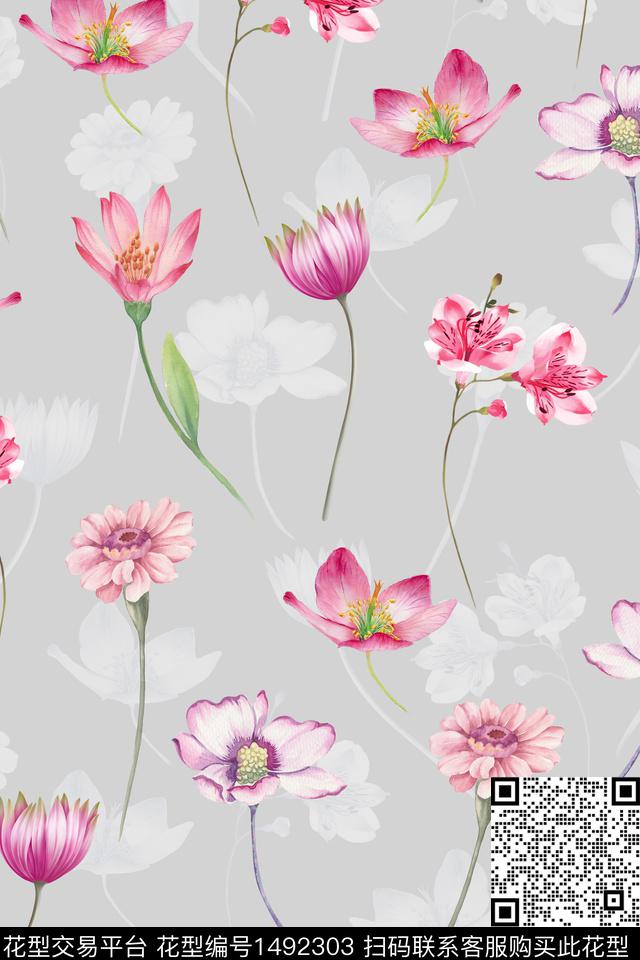 清爽底花卉花卉大牌风数码印花华亿平台下载（图片编号: 1492303） - 瓦栏（Walan）