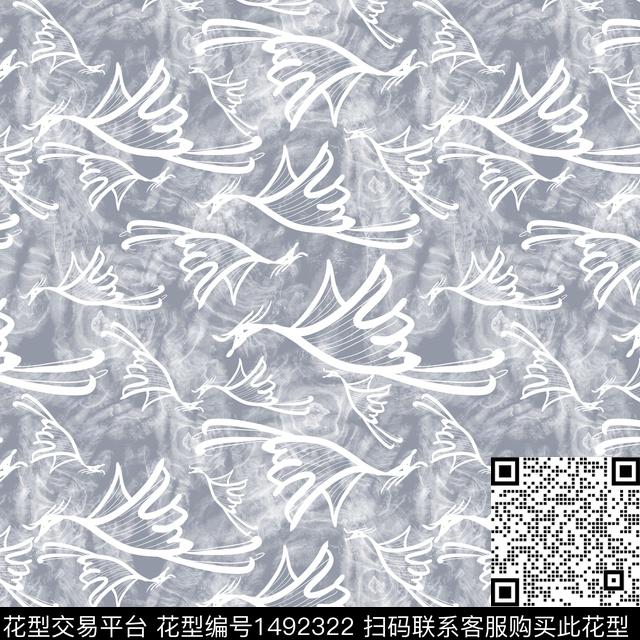 鸟手绘飞翔传统印花华亿平台下载（图片编号: 1492322） - 瓦栏（Walan）