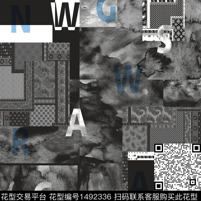 几何字母抽象男装传统印花华亿平台下载（图片编号: 1492336） - 瓦栏（Walan）