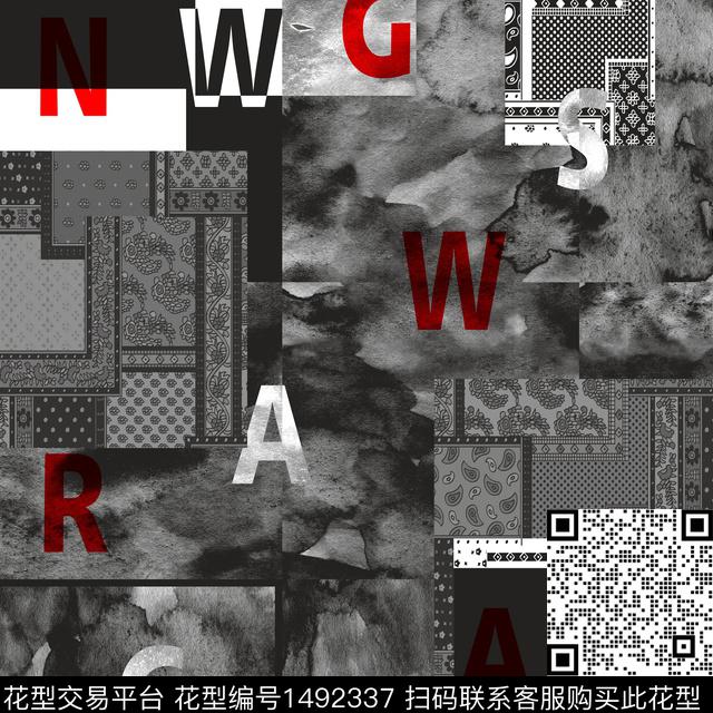 几何字母抽象男装传统印花华亿平台下载（图片编号: 1492337） - 瓦栏（Walan）