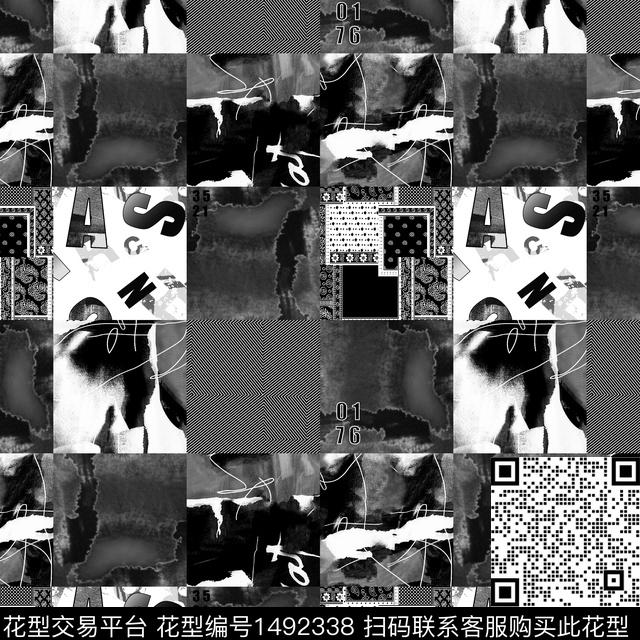 几何字母抽象男装传统印花华亿平台下载（图片编号: 1492338） - 瓦栏（Walan）