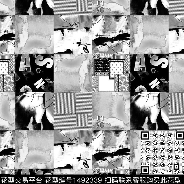 几何字母抽象男装传统印花华亿平台下载（图片编号: 1492339） - 瓦栏（Walan）