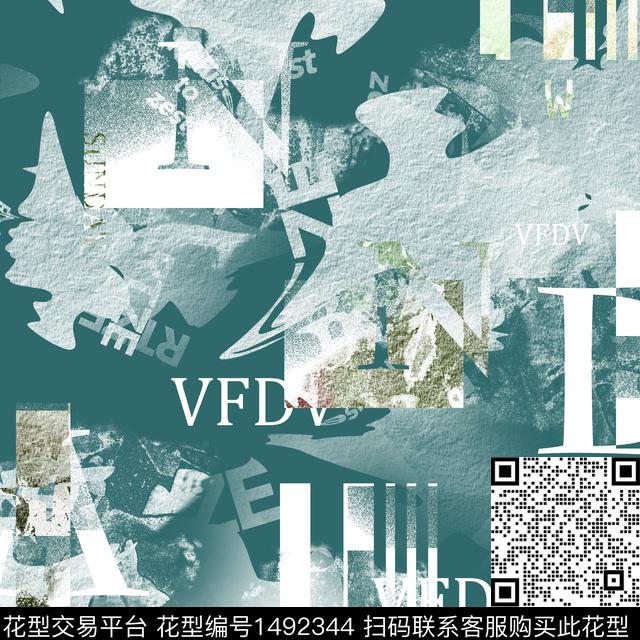 几何字母扎染华亿平台数码印花华亿平台下载（图片编号: 1492344） - 瓦栏（Walan）