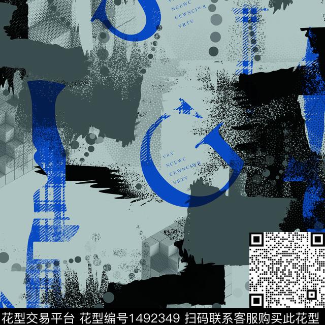 几何字母抽象男装传统印花华亿平台下载（图片编号: 1492349） - 瓦栏（Walan）