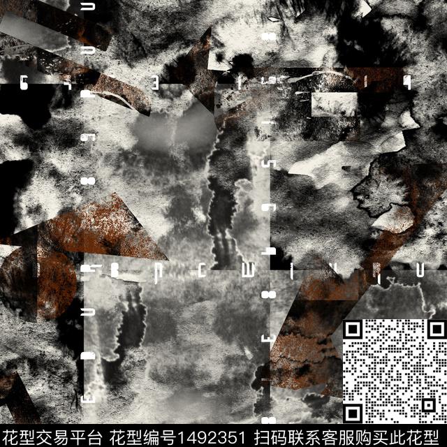 几何抽象男装大牌风数码印花华亿平台下载（图片编号: 1492351） - 瓦栏（Walan）