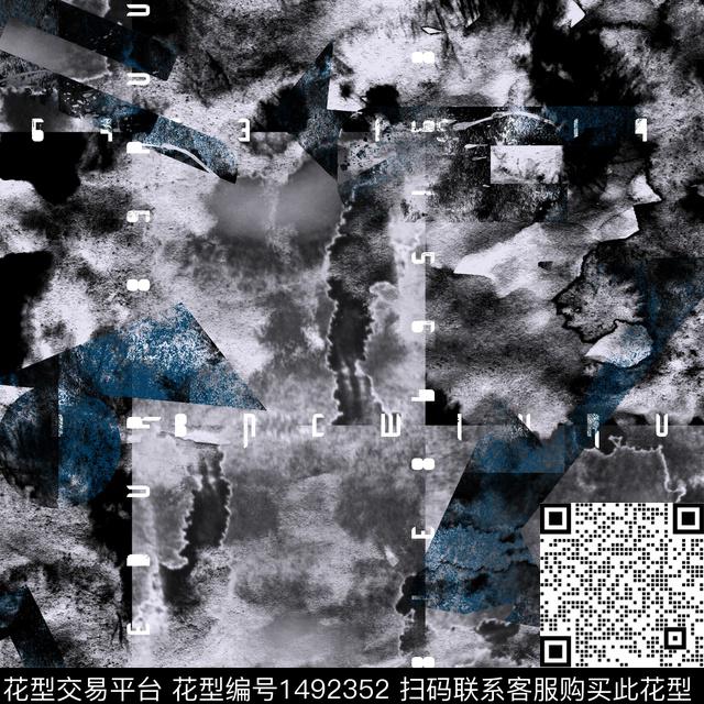 几何抽象男装大牌风数码印花华亿平台下载（图片编号: 1492352） - 瓦栏（Walan）