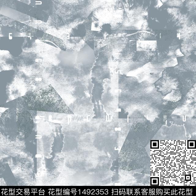 几何抽象男装大牌风数码印花华亿平台下载（图片编号: 1492353） - 瓦栏（Walan）