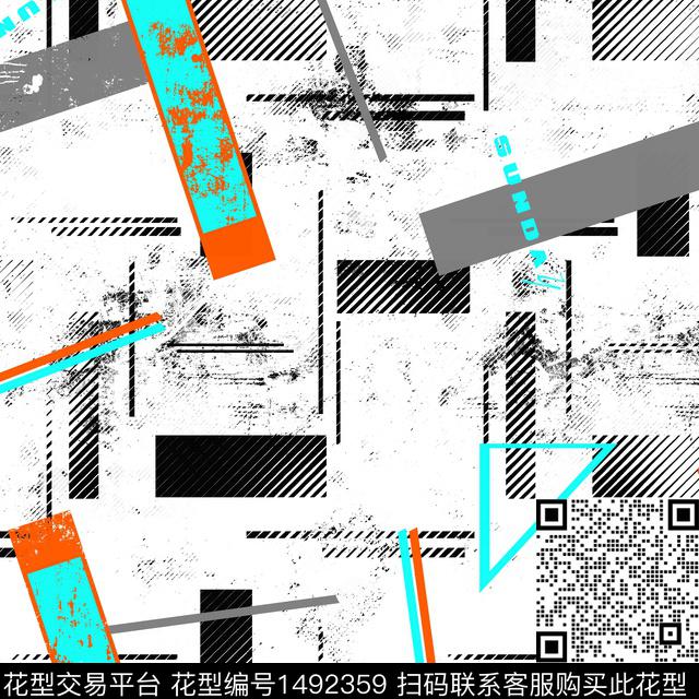 几何抽象男装大牌风数码印花华亿平台下载（图片编号: 1492359） - 瓦栏（Walan）