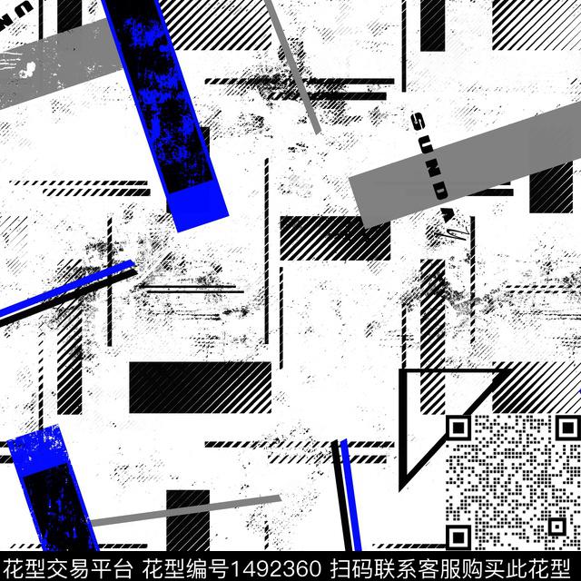 几何抽象男装大牌风数码印花华亿平台下载（图片编号: 1492360） - 瓦栏（Walan）