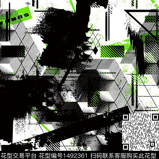 几何抽象男装大牌风数码印花华亿平台下载（图片编号: 1492361） - 瓦栏（Walan）