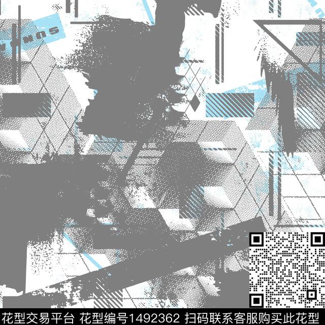 几何抽象男装大牌风数码印花华亿平台下载（图片编号: 1492362） - 瓦栏（Walan）