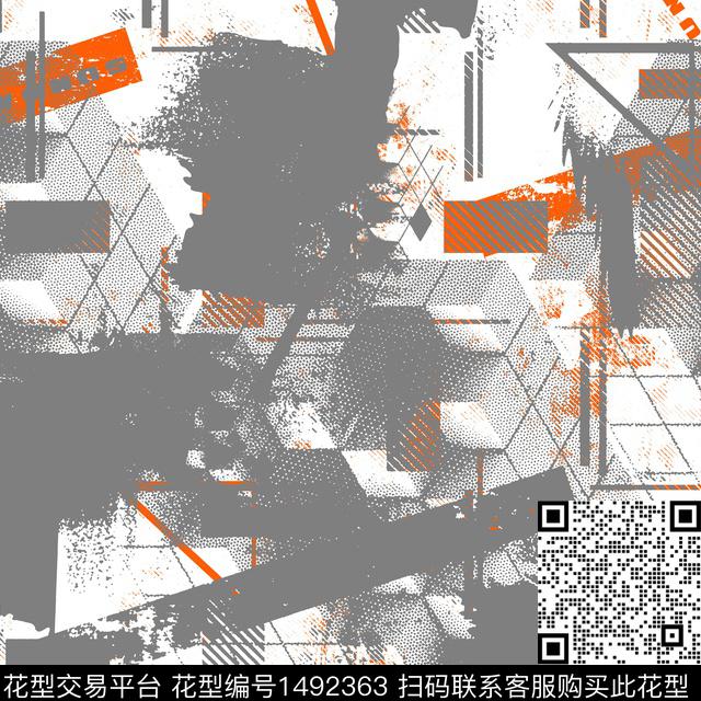 几何抽象男装大牌风数码印花华亿平台下载（图片编号: 1492363） - 瓦栏（Walan）