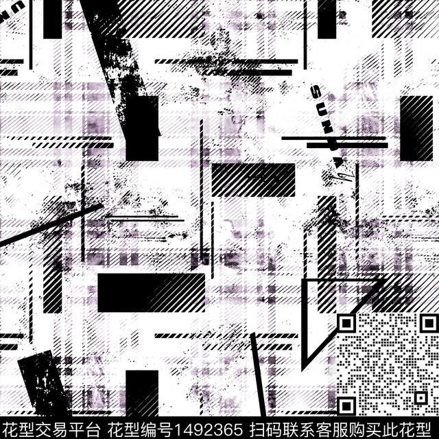 几何格子抽象男装数码印花华亿平台下载（图片编号: 1492365） - 瓦栏（Walan）