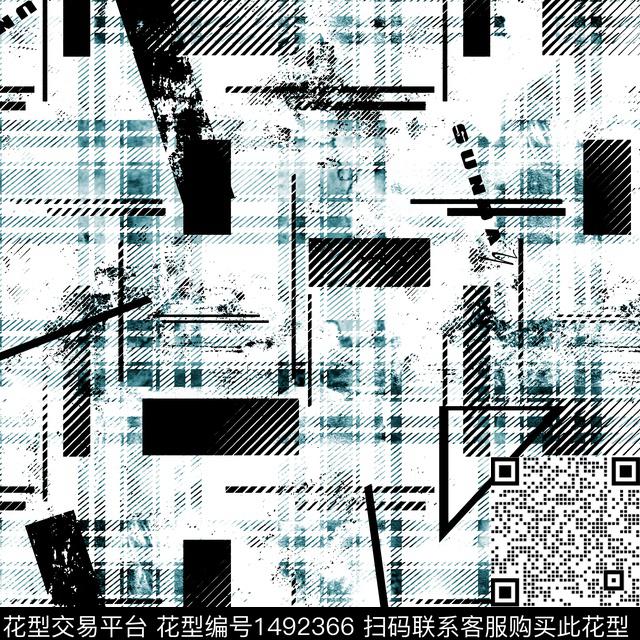 几何格子抽象男装数码印花华亿平台下载（图片编号: 1492366） - 瓦栏（Walan）
