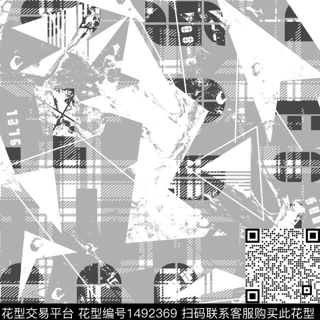 几何抽象男装格子数码印花华亿平台下载（图片编号: 1492369） - 瓦栏（Walan）