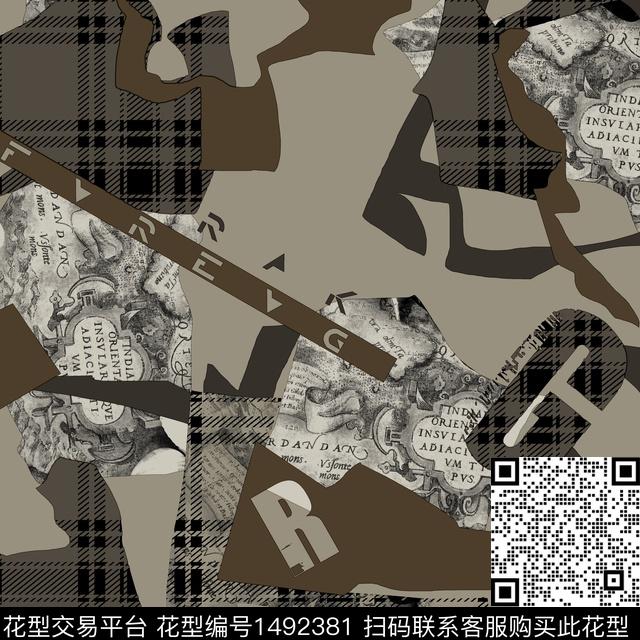 几何字母迷彩数码印花华亿平台下载（图片编号: 1492381） - 瓦栏（Walan）