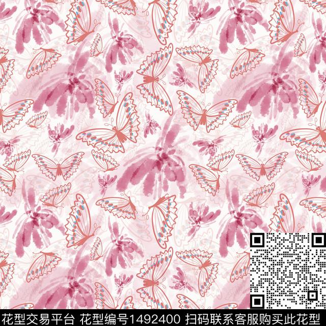 花卉蝴蝶手绘趣味传统印花华亿平台下载（图片编号: 1492400） - 瓦栏（Walan）