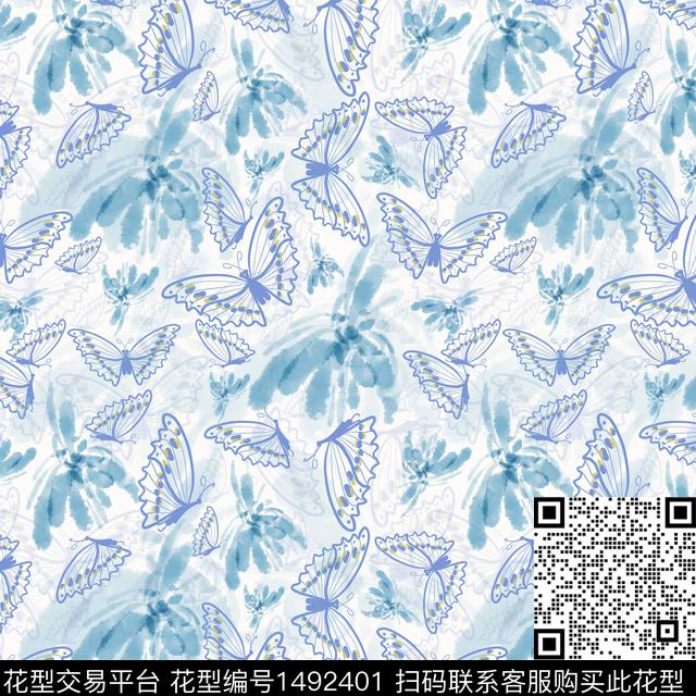 花卉蝴蝶手绘趣味传统印花华亿平台下载（图片编号: 1492401） - 瓦栏（Walan）