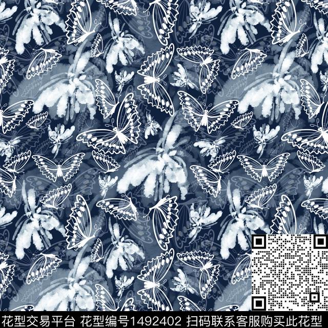 花卉蝴蝶手绘趣味传统印花华亿平台下载（图片编号: 1492402） - 瓦栏（Walan）