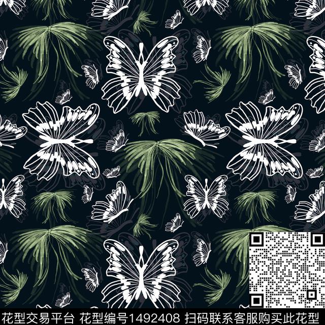 花卉蝴蝶手绘趣味传统印花华亿平台下载（图片编号: 1492408） - 瓦栏（Walan）