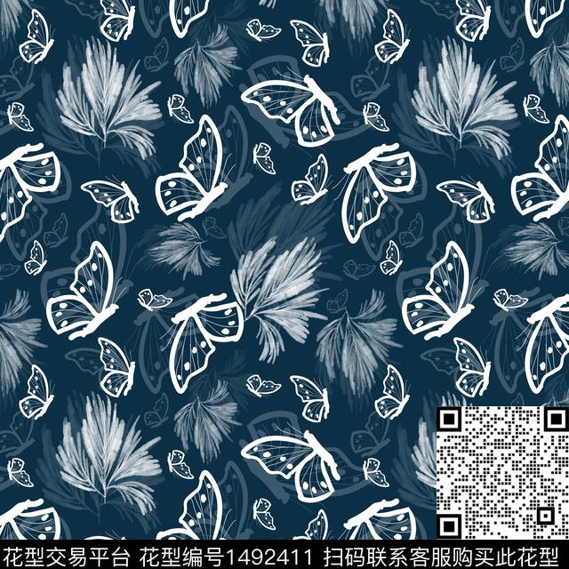 花卉蝴蝶手绘趣味传统印花华亿平台下载（图片编号: 1492411） - 瓦栏（Walan）