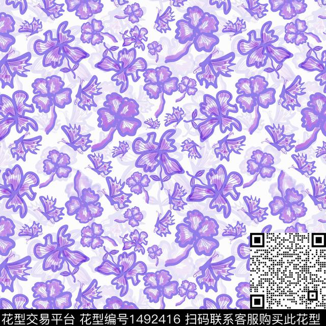 花卉蝴蝶花卉手绘传统印花华亿平台下载（图片编号: 1492416） - 瓦栏（Walan）
