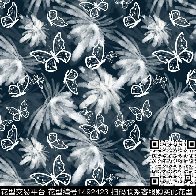 花卉蝴蝶手绘趣味数码印花华亿平台下载（图片编号: 1492423） - 瓦栏（Walan）