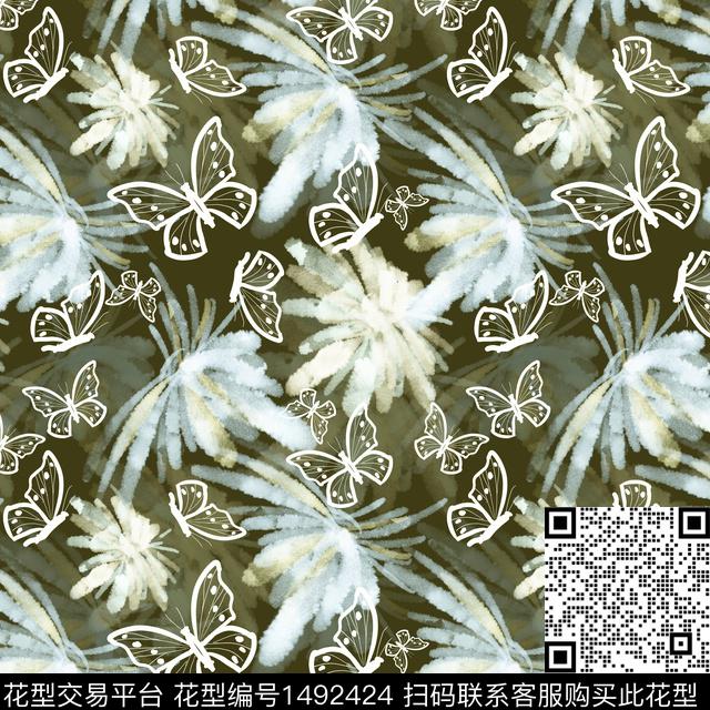 花卉蝴蝶手绘趣味数码印花华亿平台下载（图片编号: 1492424） - 瓦栏（Walan）