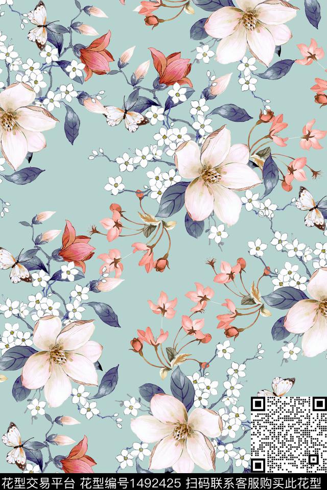 花卉小清新真丝数码印花华亿平台下载（图片编号: 1492425） - 瓦栏（Walan）