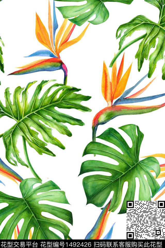 绿植树叶热带华亿平台真丝数码印花华亿平台下载（图片编号: 1492426） - 瓦栏（Walan）