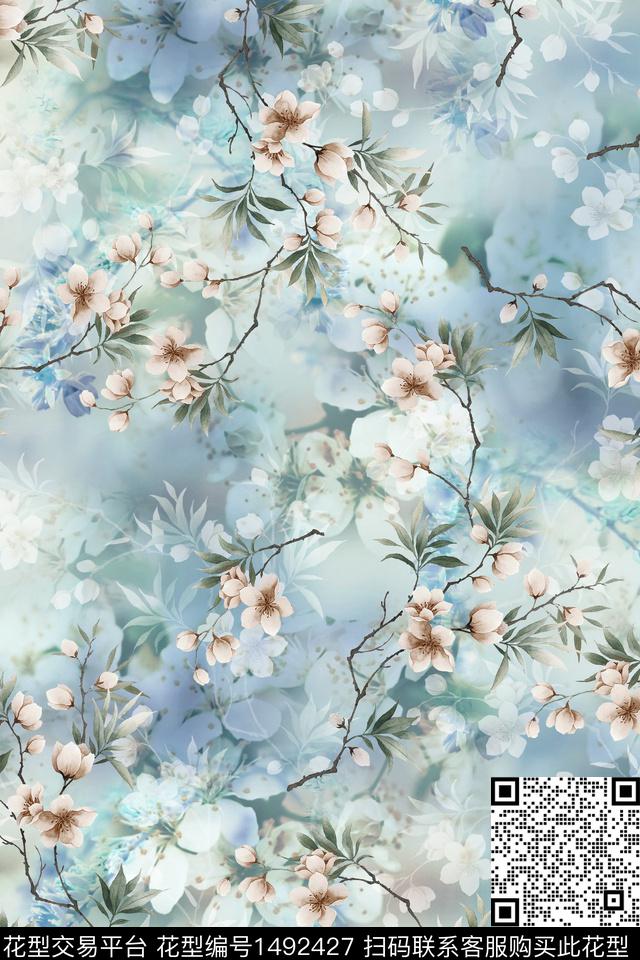 花卉小清新真丝数码印花华亿平台下载（图片编号: 1492427） - 瓦栏（Walan）