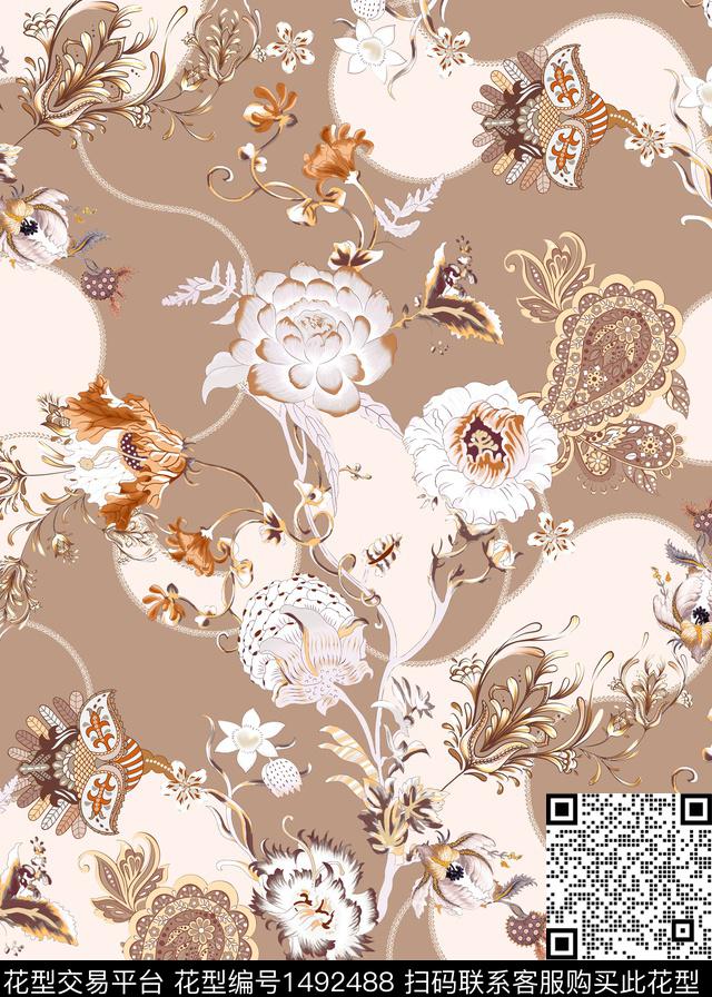佩斯利花卉白面料数码印花华亿平台下载（图片编号: 1492488） - 瓦栏（Walan）