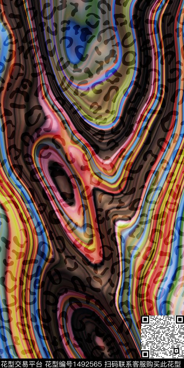 连衣裙动物纹抽象数码印花华亿平台下载（图片编号: 1492565） - 瓦栏（Walan）