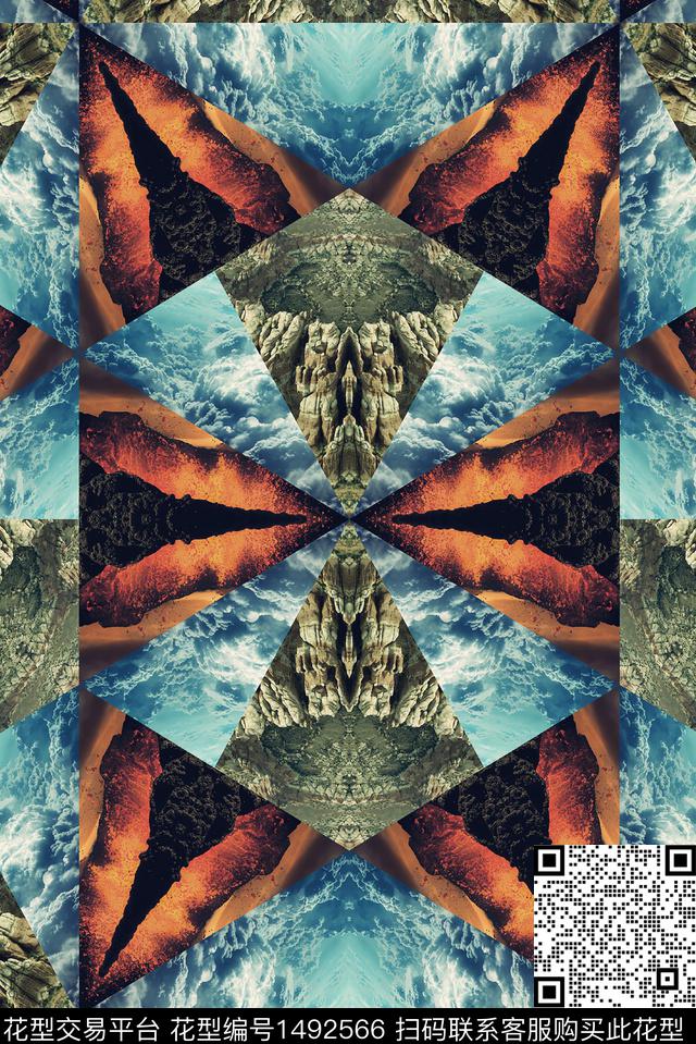 几何抽象男装风景景观数码印花华亿平台下载（图片编号: 1492566） - 瓦栏（Walan）