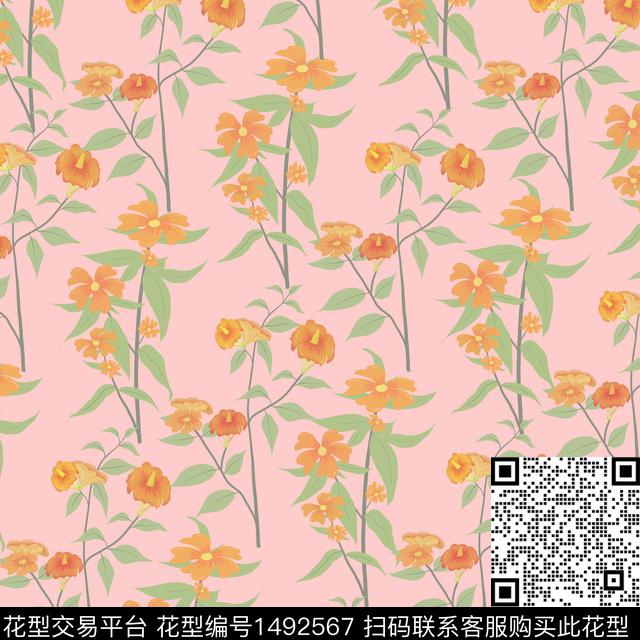 绿植树叶花卉小清新数码印花华亿平台下载（图片编号: 1492567） - 瓦栏（Walan）