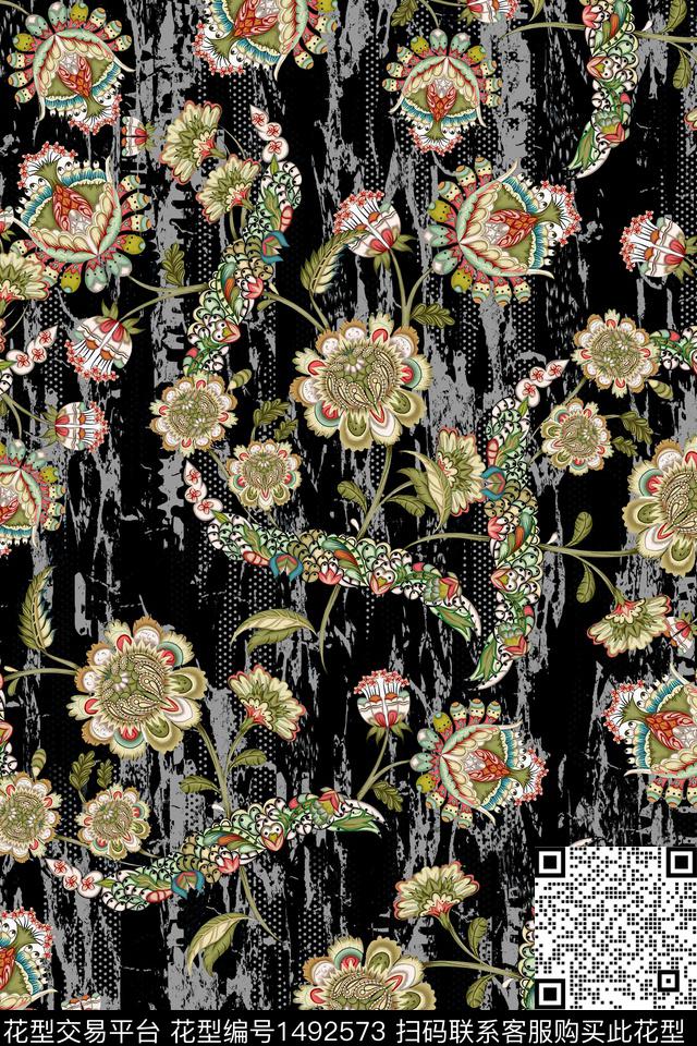 民族风花卉真丝数码印花华亿平台下载（图片编号: 1492573） - 瓦栏（Walan）