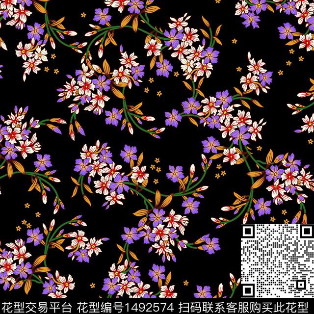 清爽底花卉春夏华亿平台小碎花数码印花华亿平台下载（图片编号: 1492574） - 瓦栏（Walan）